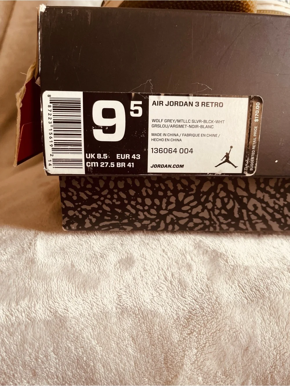 (Men’s) Air Jordan Retro 3 Wolf Grey/Metallic/Black/White with Silver Accent